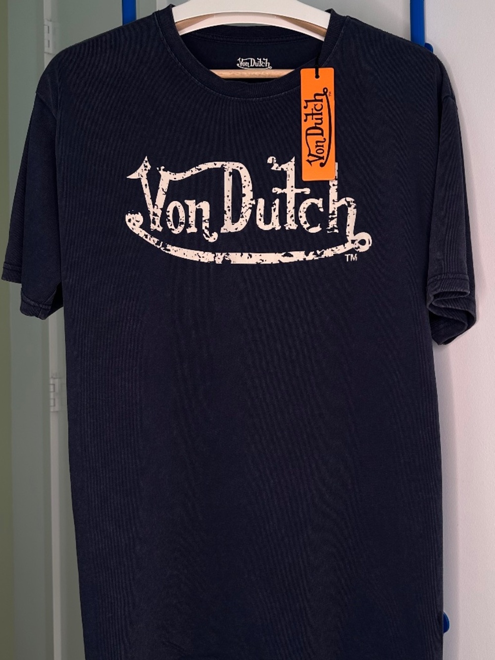 Von Dutch Navy Distressed Logo Cotton Tee